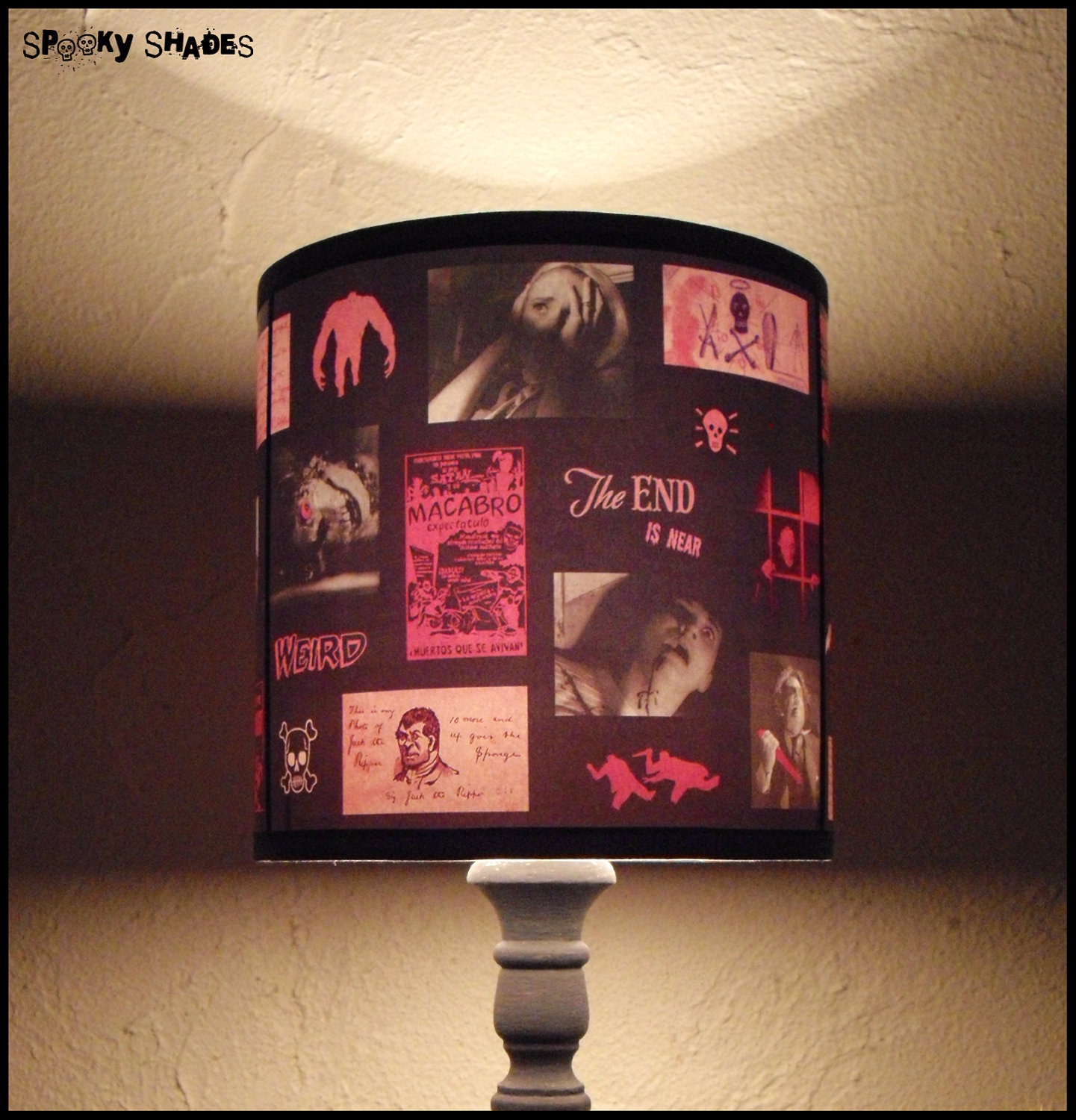 Pink Horror Lamp Shade Lampshade - Night of the living dead, neon pink, horror decor, halloween, geek