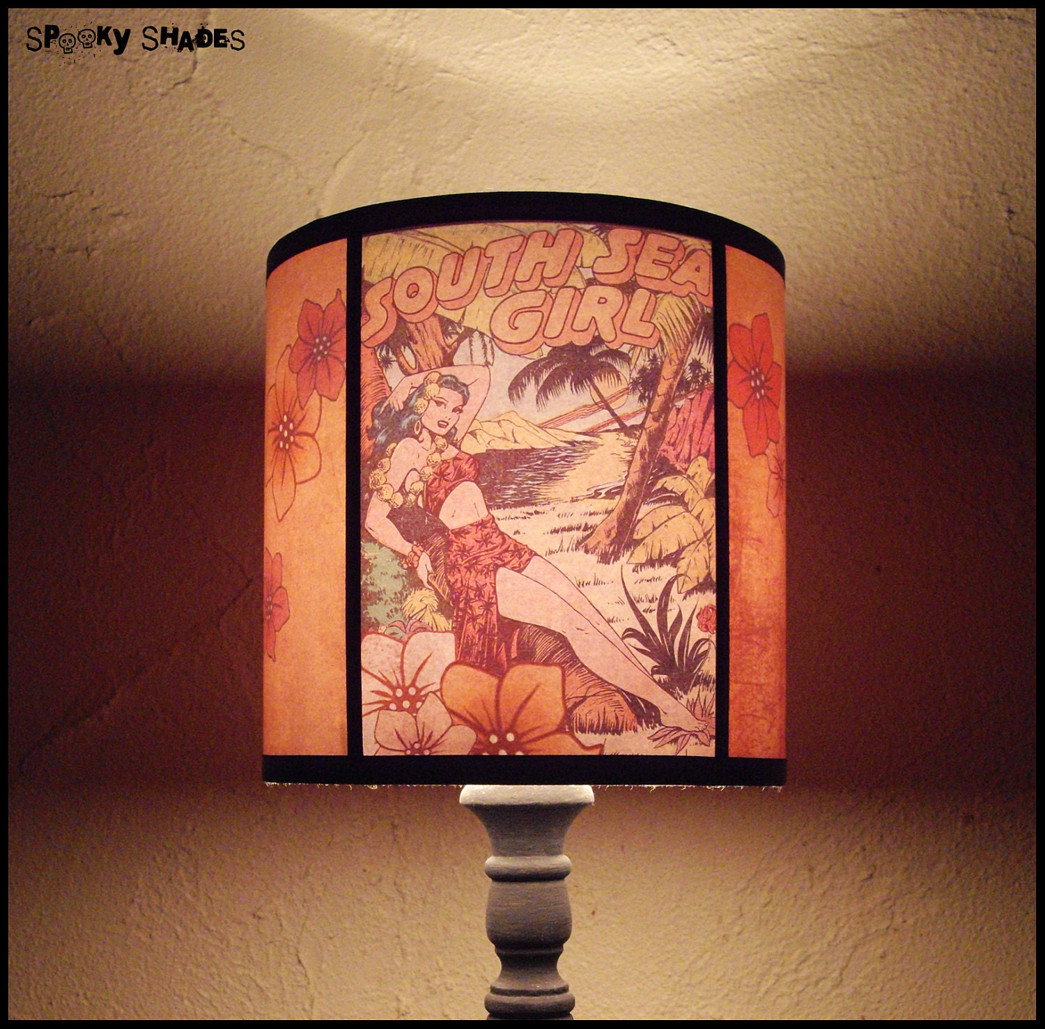 Hawaiian Pinup Lamp Shade Lampshade pin up - comic book, rockabilly, psychobilly, tiki decor, pin up decor, tropical decor