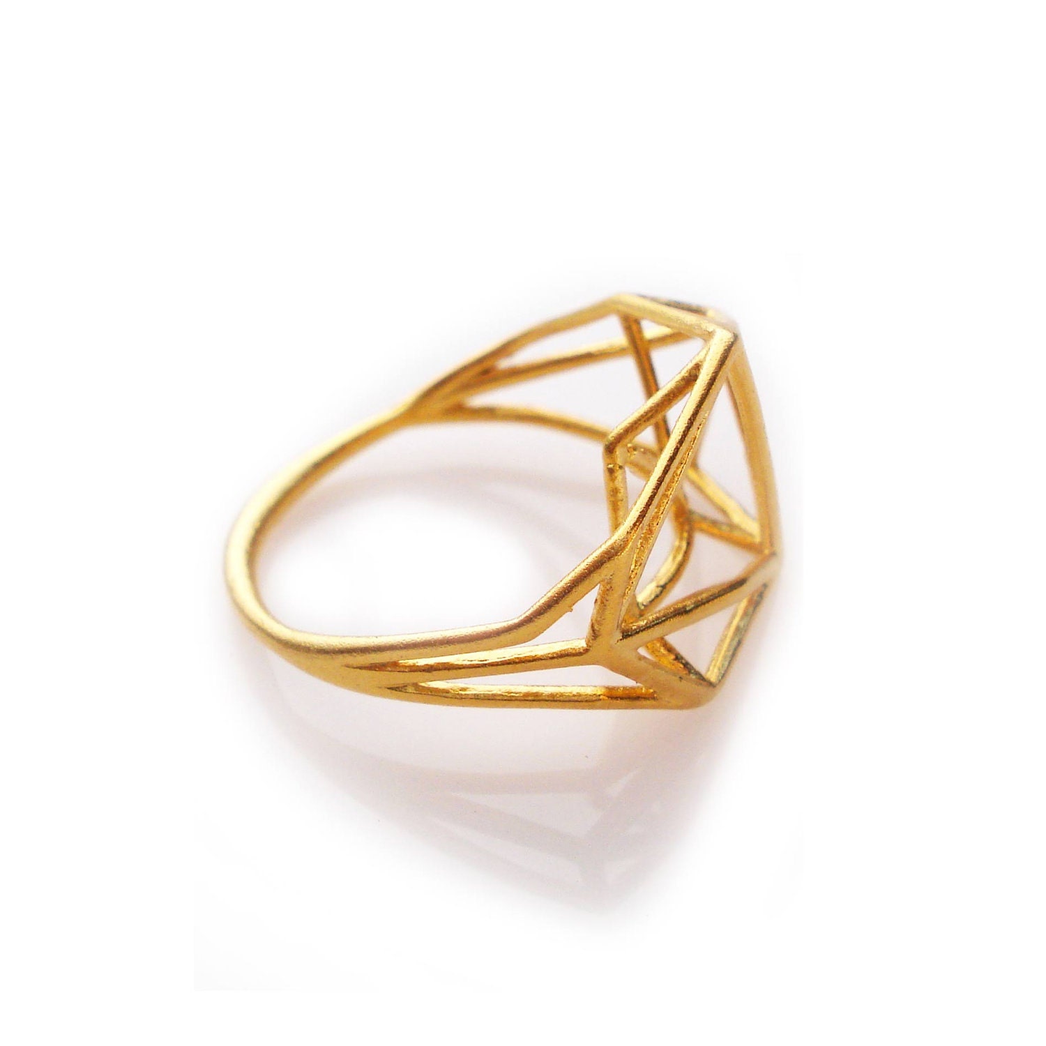Architectural Structure Geometric 14 Karat Gold Ring, Fast Free Shipping