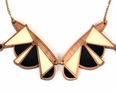 Mixed Media Abstract Collar GEOMETRIC NECKLACE - wood/black