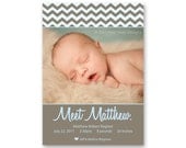 Birth Announcement, Baby Girl or Boy, Chevron Stripes - a printable photo card.