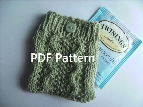 PDF Knitting Pattern - Sencha Cable Knit Travel Tea Bag Cozy Holder or Jewelry Pouch II
