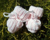 Pink Baby Booties Crib Shoes Socks Slippers (3 months and older - Ready to Ship) Hand Knit