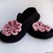 Crochet Slippers with Flower Brooch, Women Slippers, Black Slippers with Pink Flower Brooch - Summer Fashion - Summer Accessories