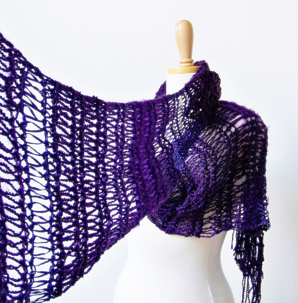 Womens Purple Scarf - Summer Scarf - Knit Scarf - Knitted Scarf - Lacy Scarf - Purple Scarf - Purple Shawl -