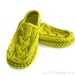 Lime Green Moccasin Slippers, Knit Crochet Cabled, Avocado Apple Kiwi Grass