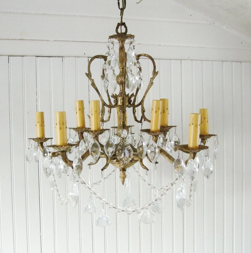 RESERVED Vintage Large Chandelier and Prisms