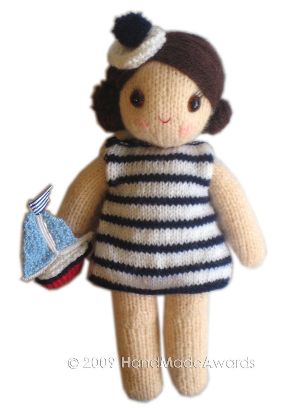 Gorgeous  SAILOR girly DOLL with Toy Boat pocket friend Knit PATTERN pdf Email
