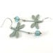 Blue Dragonfly Earrings Sky Blue Patina Blue Czech Glass Crystal Clear Crystal Swarovski Silver Beaded Wire