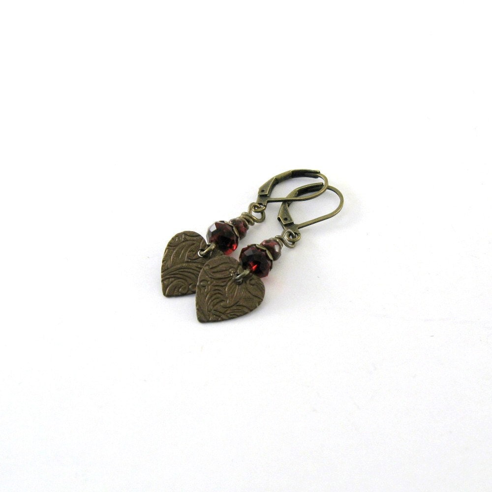 Brass Heart Earrings Trinity Brass Czech Glass Beaded Lever Back