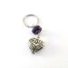 Purple Heart Keychain Silver Puffy Etched Heart Purple Magnesite Beaded