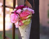 Rustic Birch Bark Flower Holder Cone Decor Shabby Chic Wedding Decor