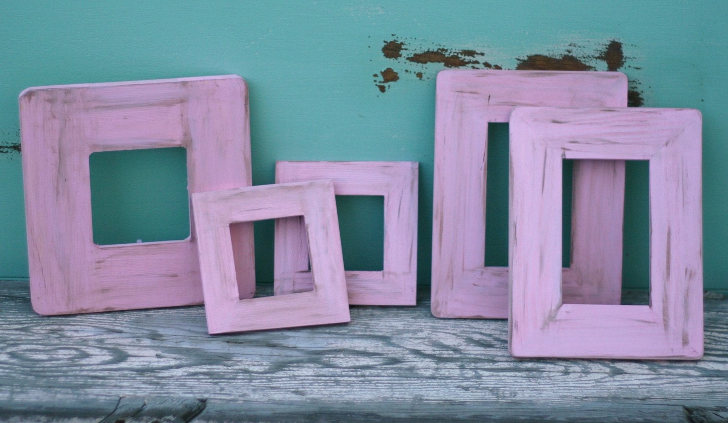 Set of 5 Distressed Custom Barn Wood Style Wedding Frames (item P10356)