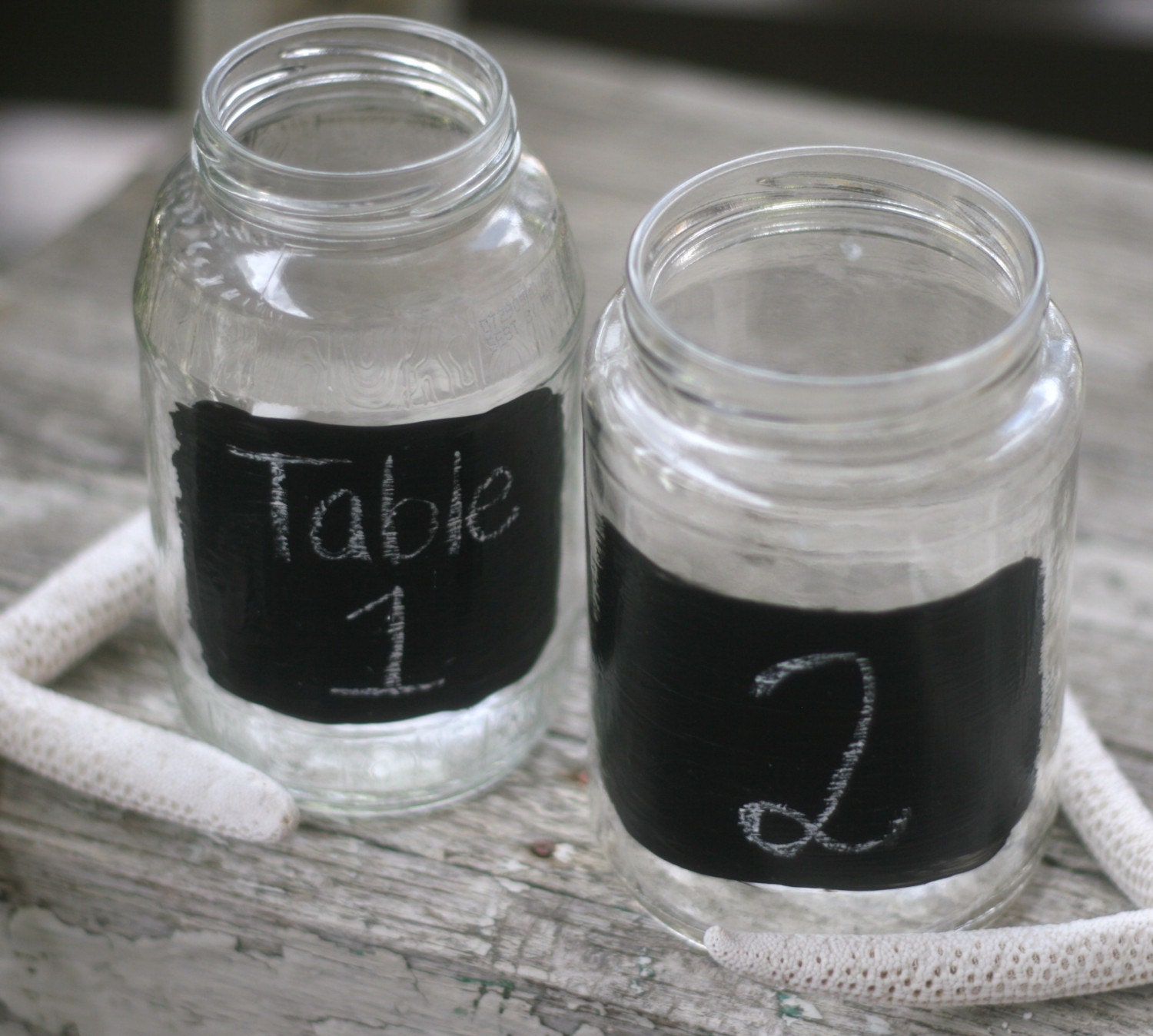 SET OF 12 Upcycled Glass Jars With Chalkboard Fronts Candle Holder Vase Table Number Rustic Woodland Wedding