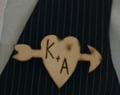 Rustic Wood Heart Personalized  Wedding Groom Pin Boutonniere (item E10443)