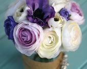 Bride Bouquet Cream Ivory Purple Violet Lavender Vintage Antique Roses & Ranunculus Rustic Chic Weddings By Morgann Hill