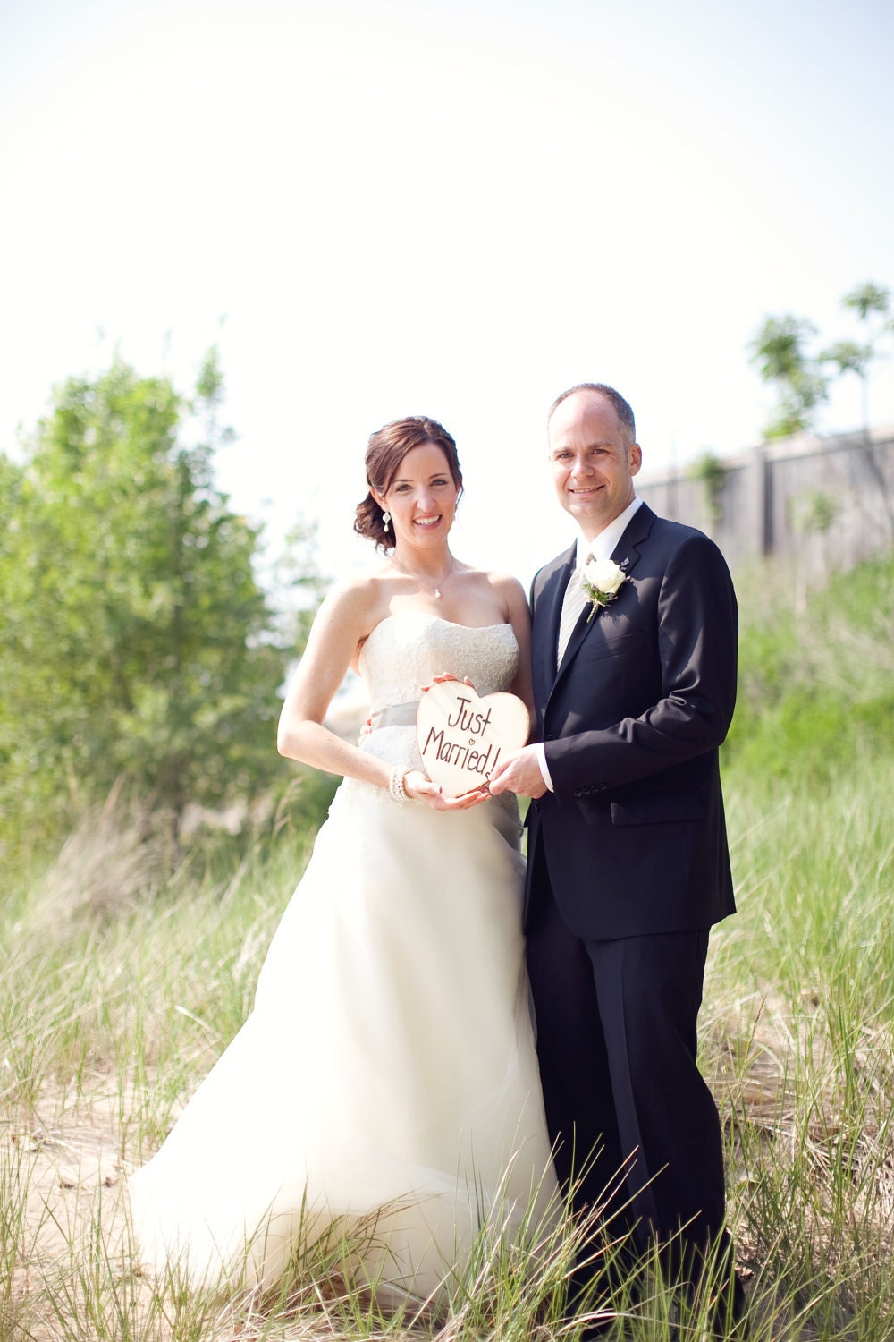 Rustic Chic Engraved Just Married Heart Photo Prop