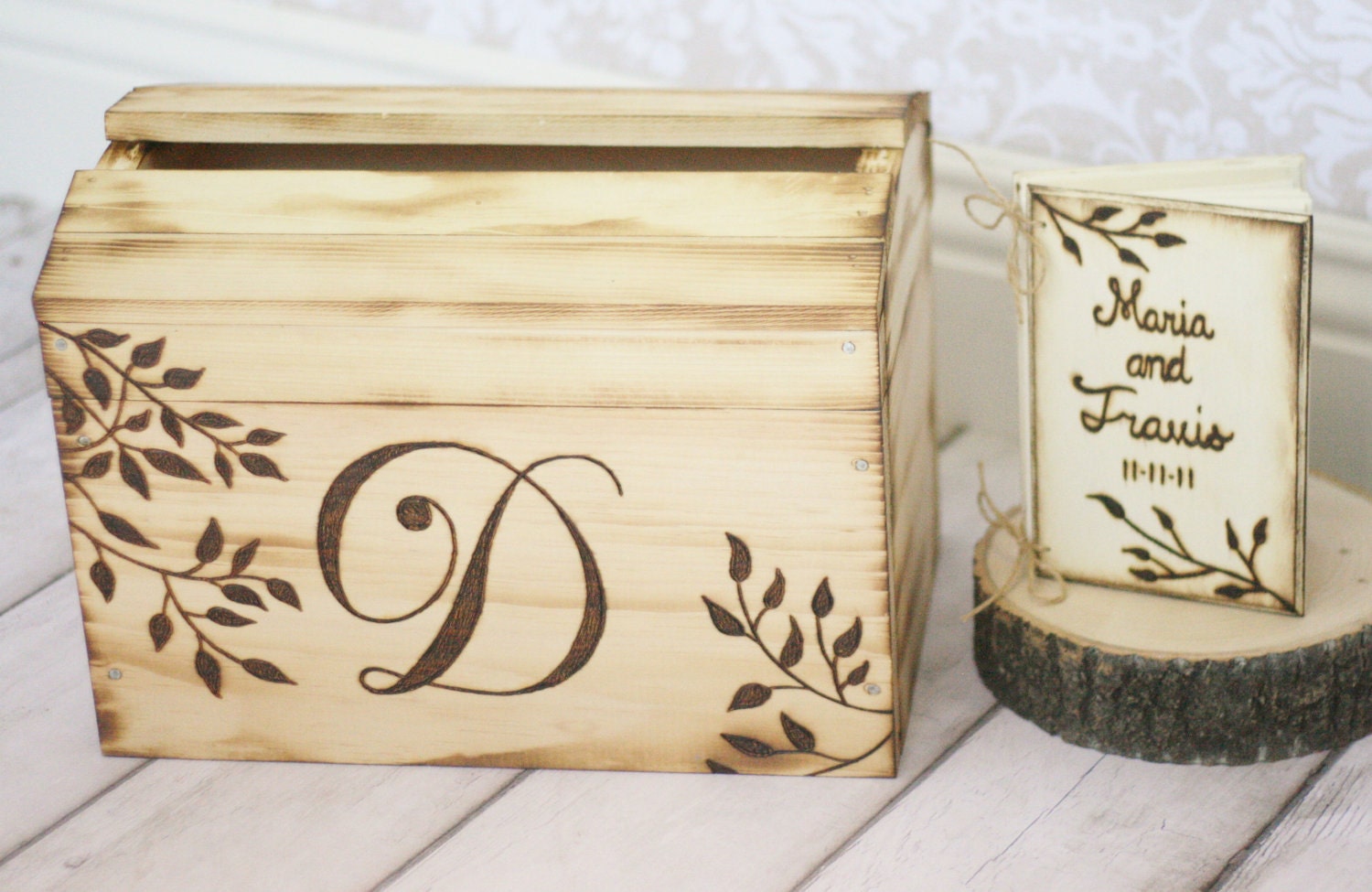 Personalized Card Box and Guest Book SET Rustic Wedding Decor (item E10075)