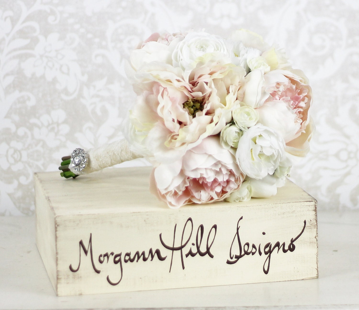 Silk Bride Bouquet Peony Flowers Peonies Shabby Chic Wedding Arrangement