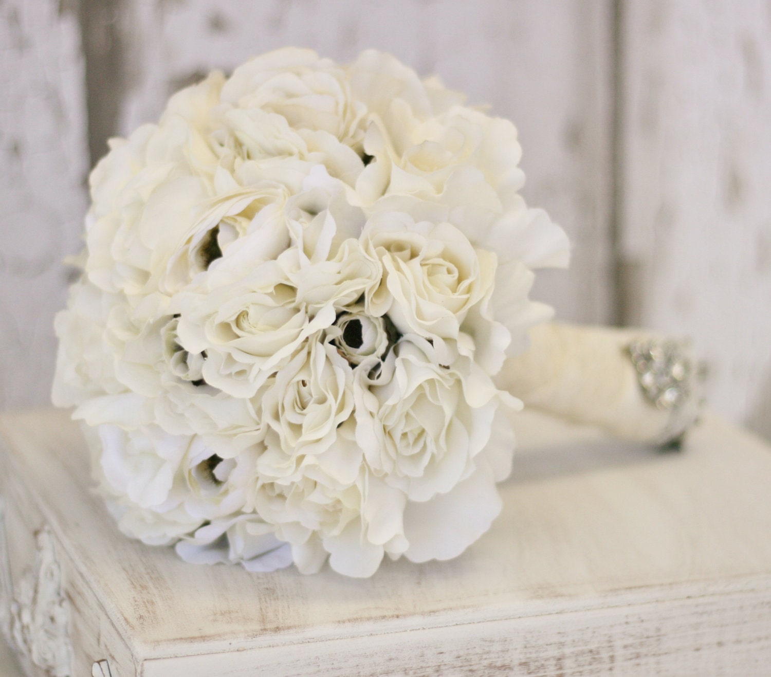 Silk Bride Bouquet Cream and White Shabby Chic Vintage Inspired Rustic Wedding