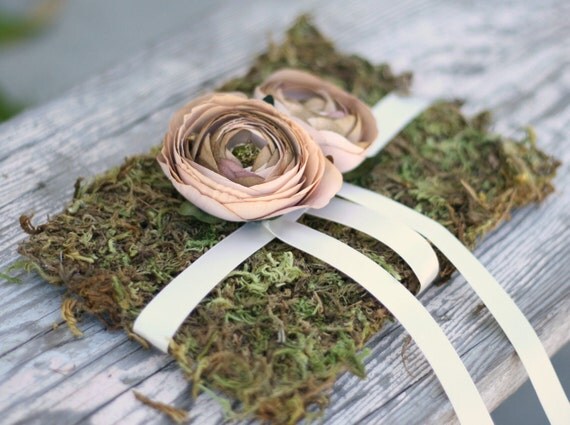 Personalized You Pick The Colors Custom Woodland Chic Moss Ring Bearer Pillow and Rustic Flower Girl Basket SET