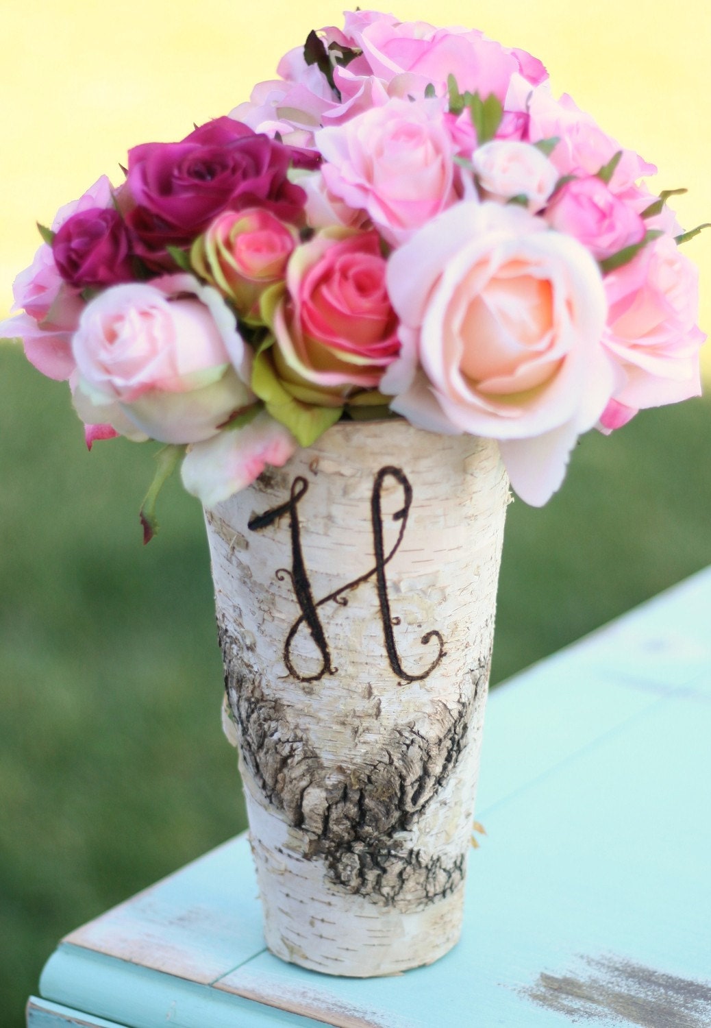 SET of 12 Personalized Tall Birch Wood Vases