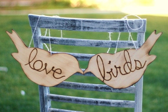 Engraved Wood Love Birds Sign Chairs Photo Props (item E10425)