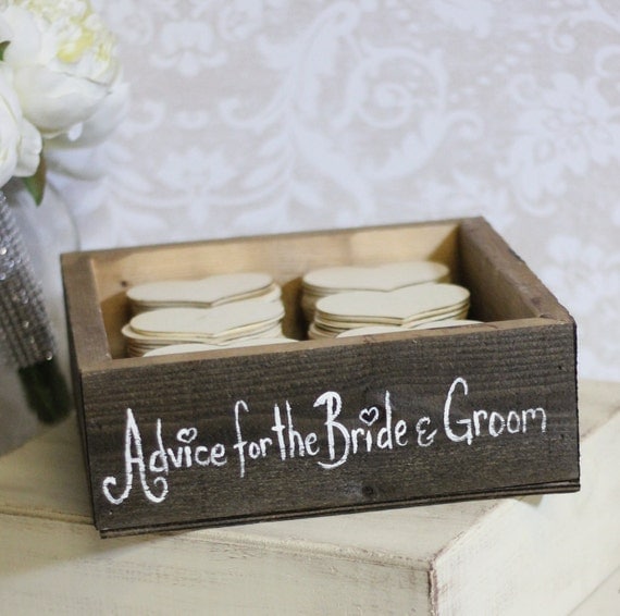 Rustic Guest Book Box Advice For The Bride and Groom Wood Hearts Large Size