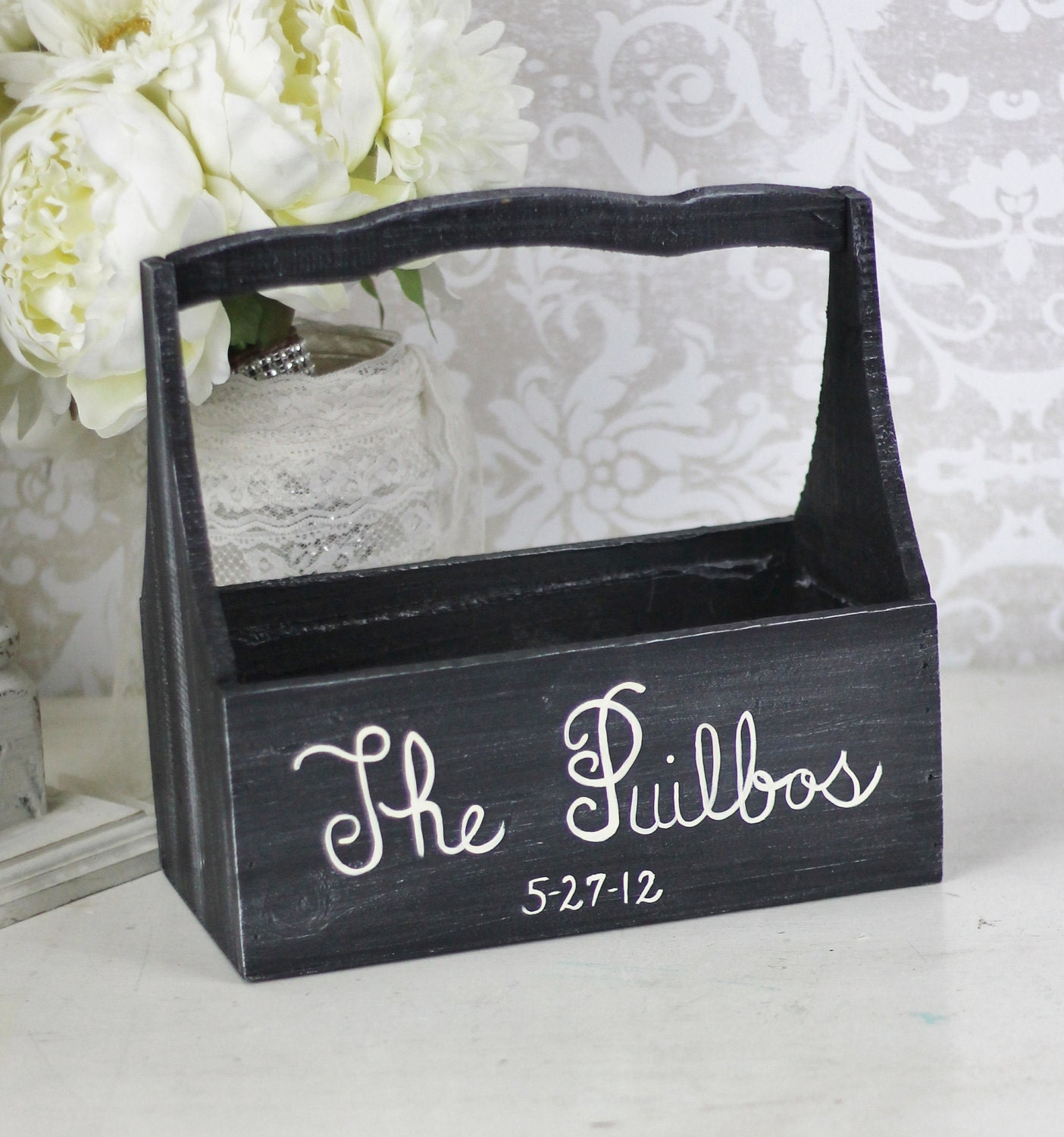 Personalized Flower Girl Basket Shabby Chic Wedding Decor (item P10419)