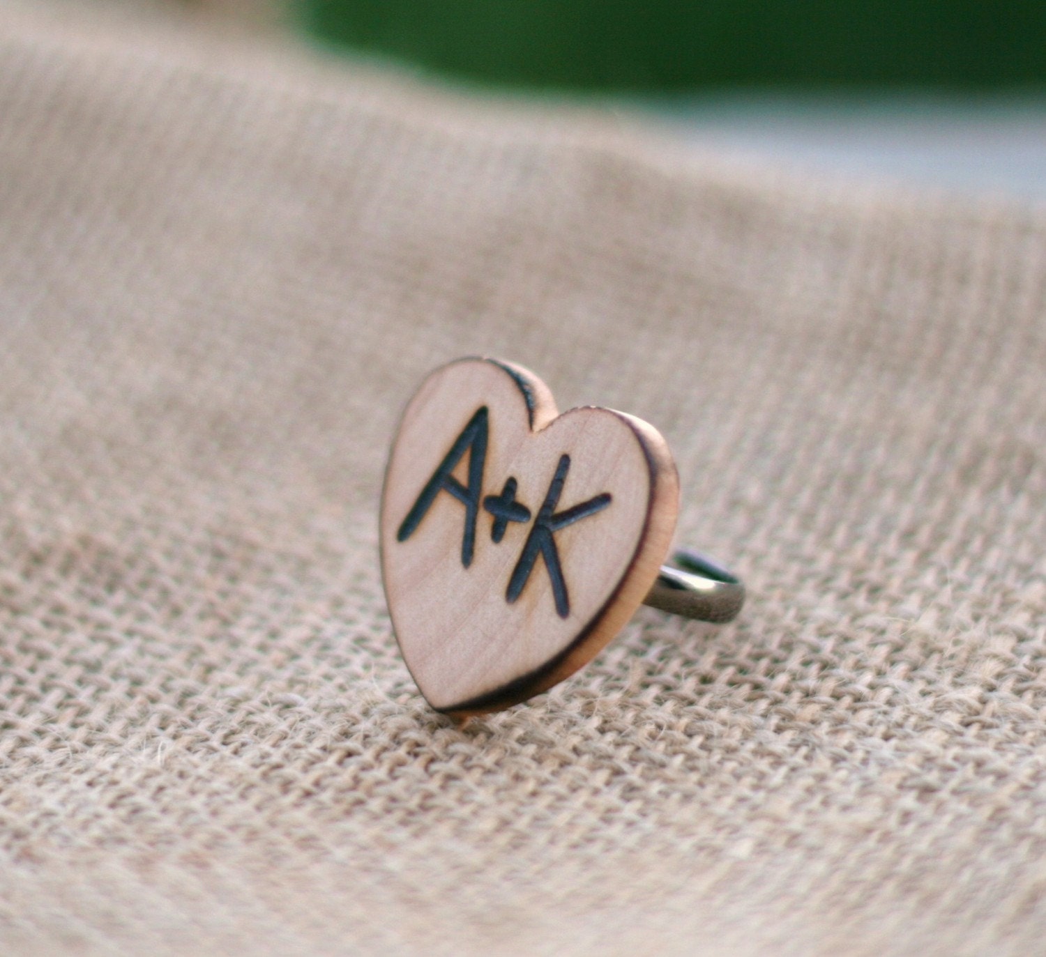 The LOVE Of My Life Personalized With Your Initials Wood Heart Wedding Ring Bride Gift Bridesmaids