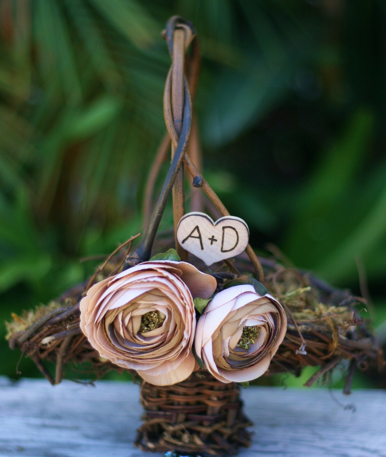 Wedding Ring Pillow Moss Ring Bearer Pillow and Basket SET (item B10323)