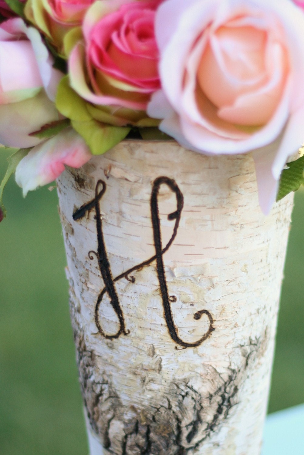 Personalized Birch Bark Wood Vase Rustic Home Decor (item E10290)