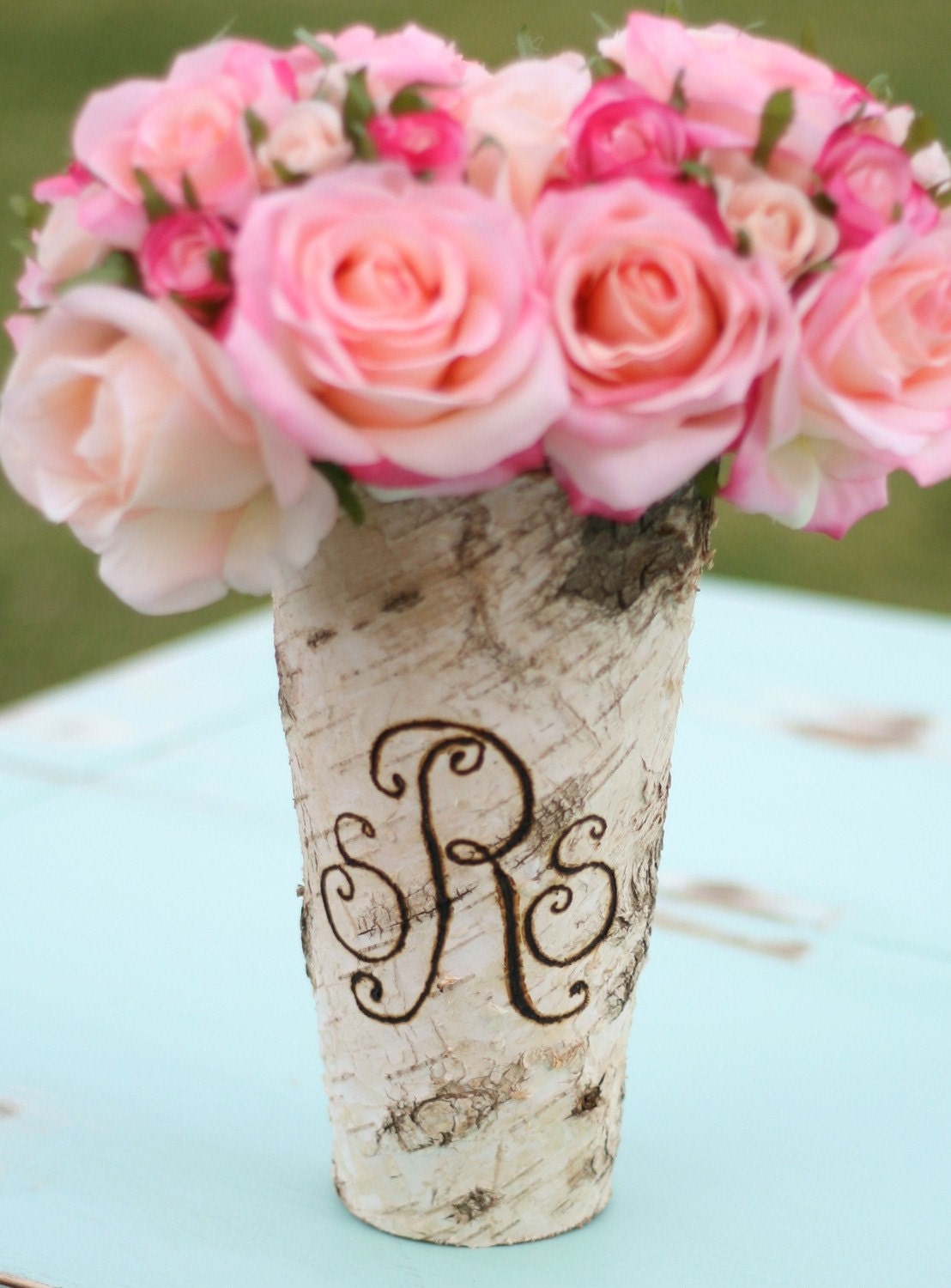 Personalized Custom Engraved Birch Wood Vase (item E10341)