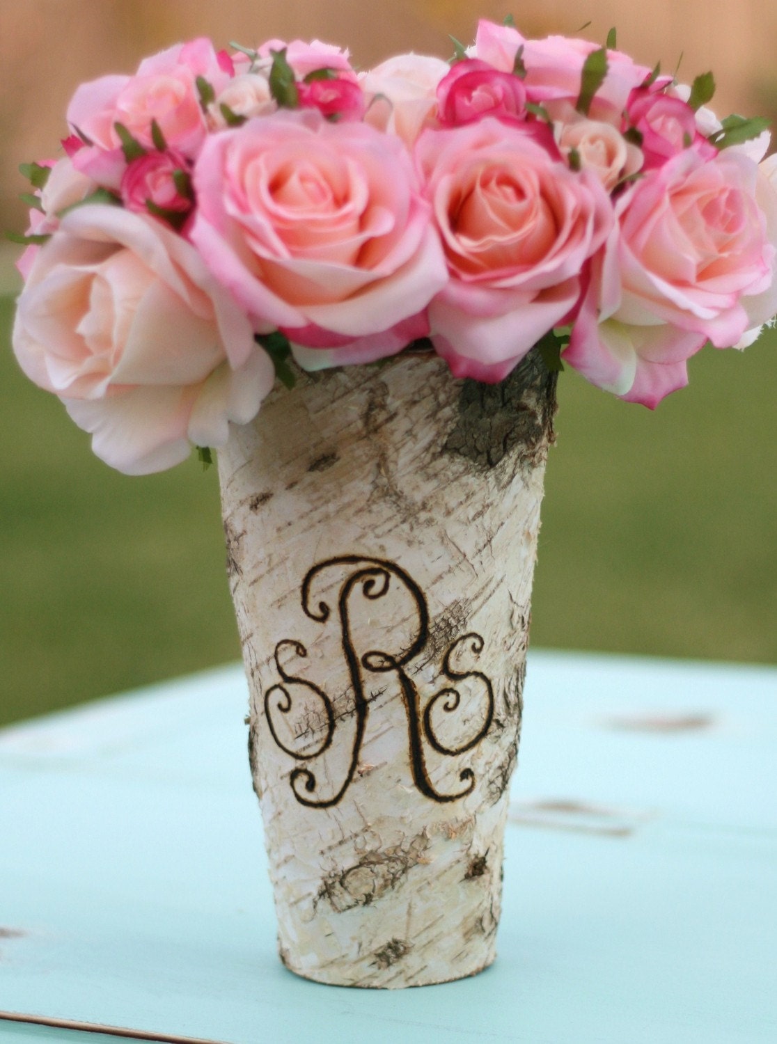 Personalized Custom Engraved Birch Wood Vase (item E10341)