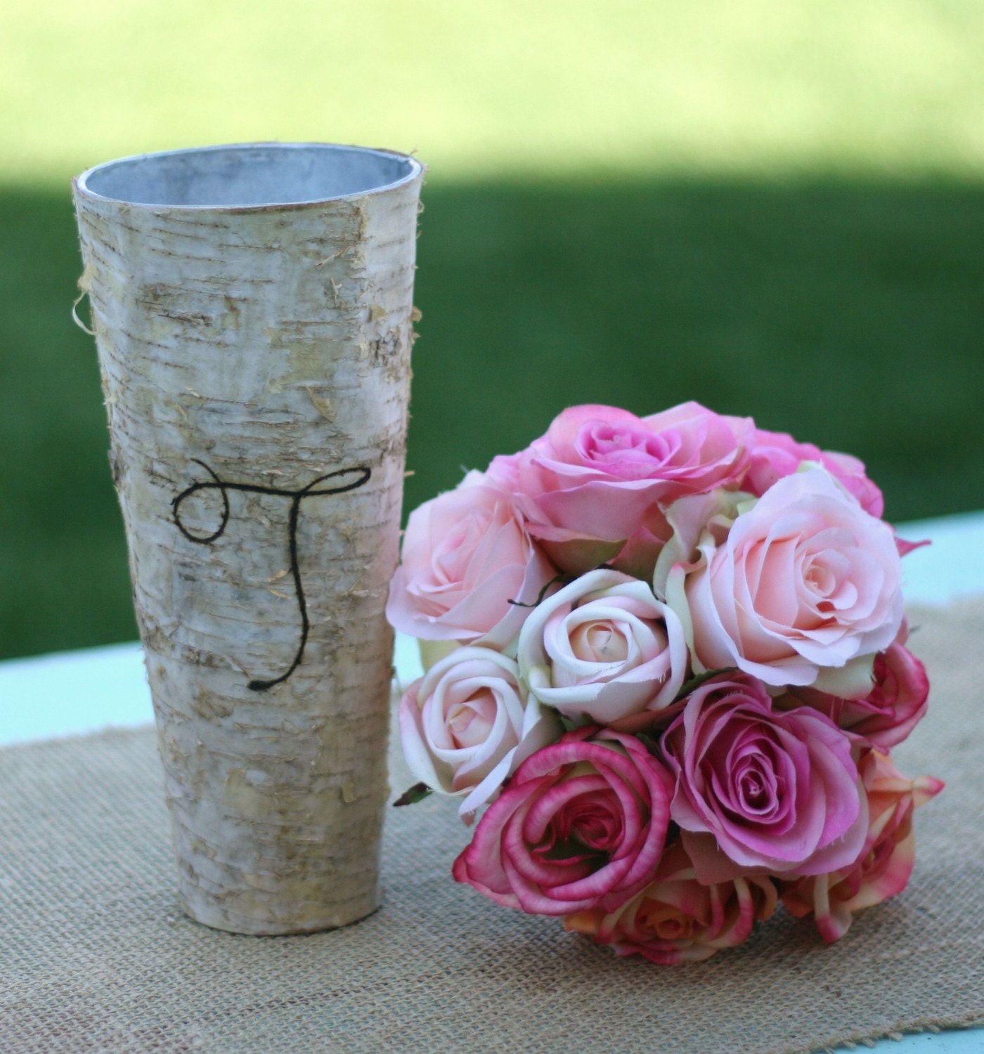 Personalized With Your Initial Birch Bark Wood Vase (item E10148)