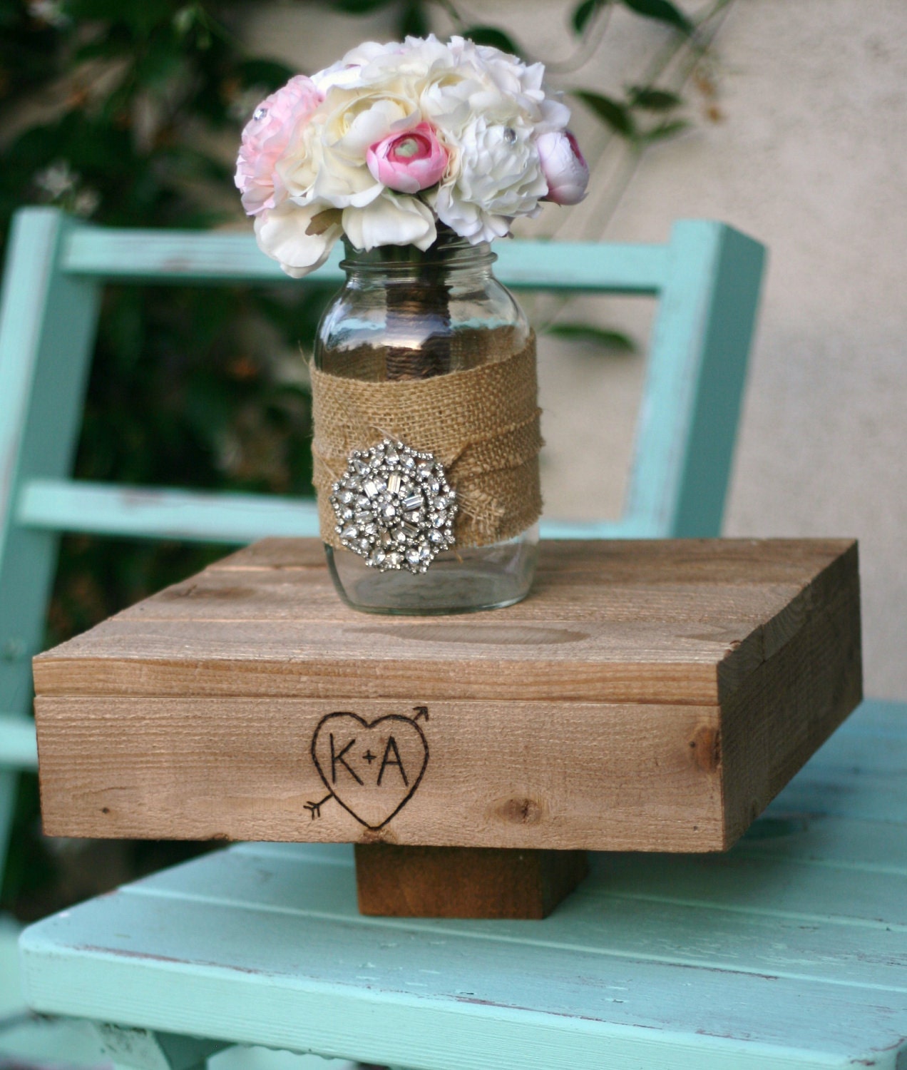 Engraved Custom Medium Cake Stand Rustic Wedding (item E10286)