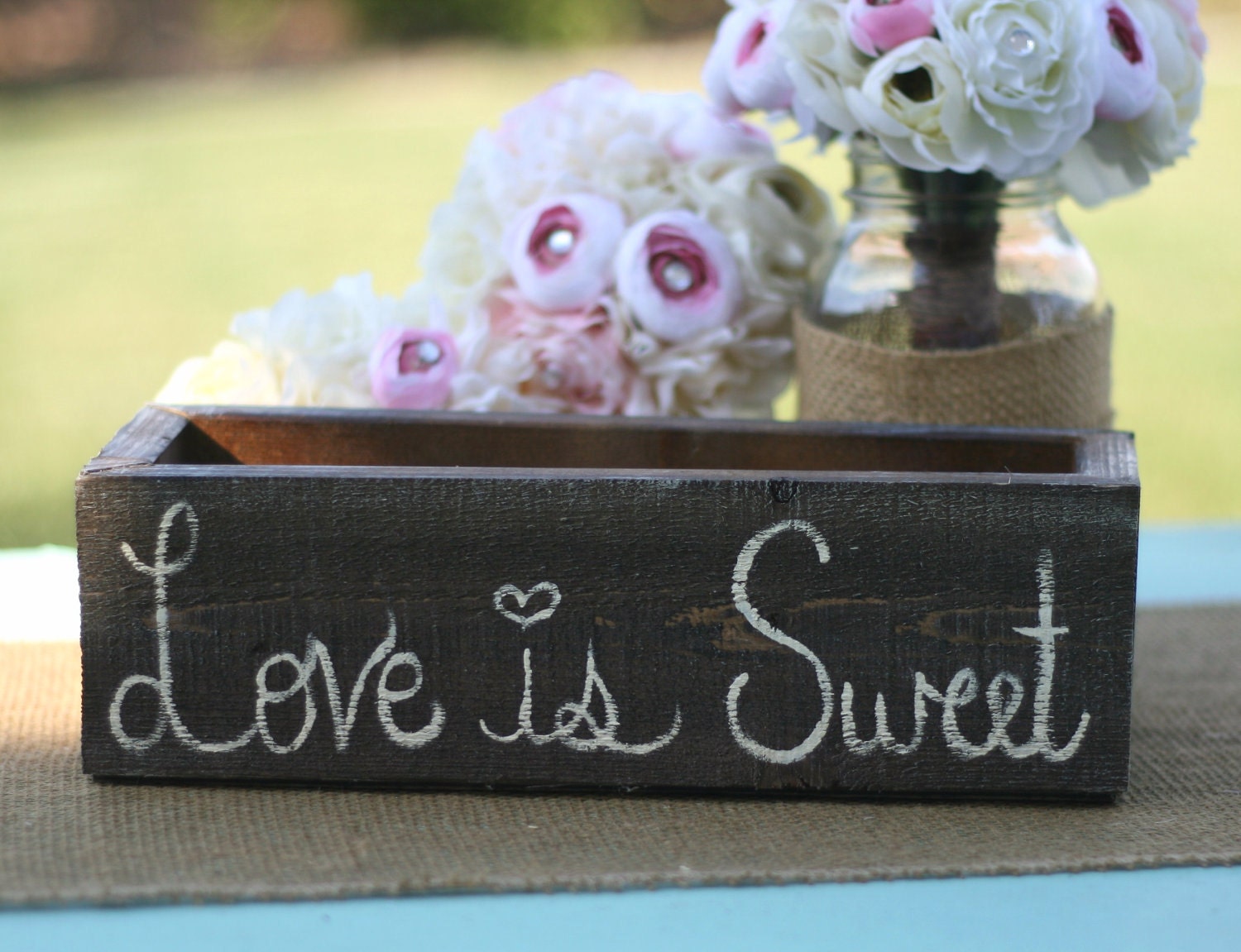 Rustic Chic Love Is Sweet Planter Vase Box Bride Bouquet Centerpiece Arrangement Holder Shabby Vintage Inspired