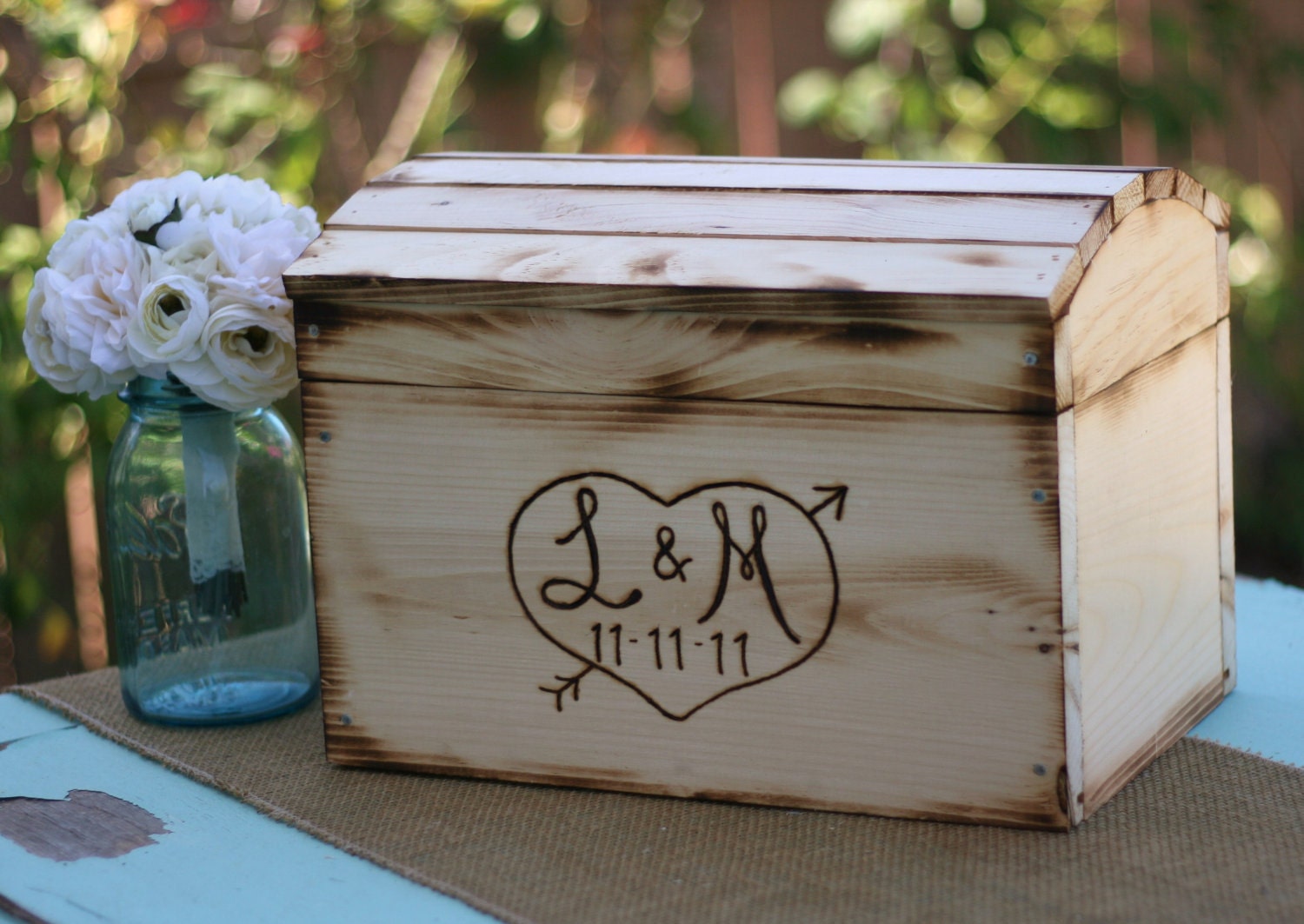 Rustic Card Box Personalized Wedding Engraved Wood (item E10066)