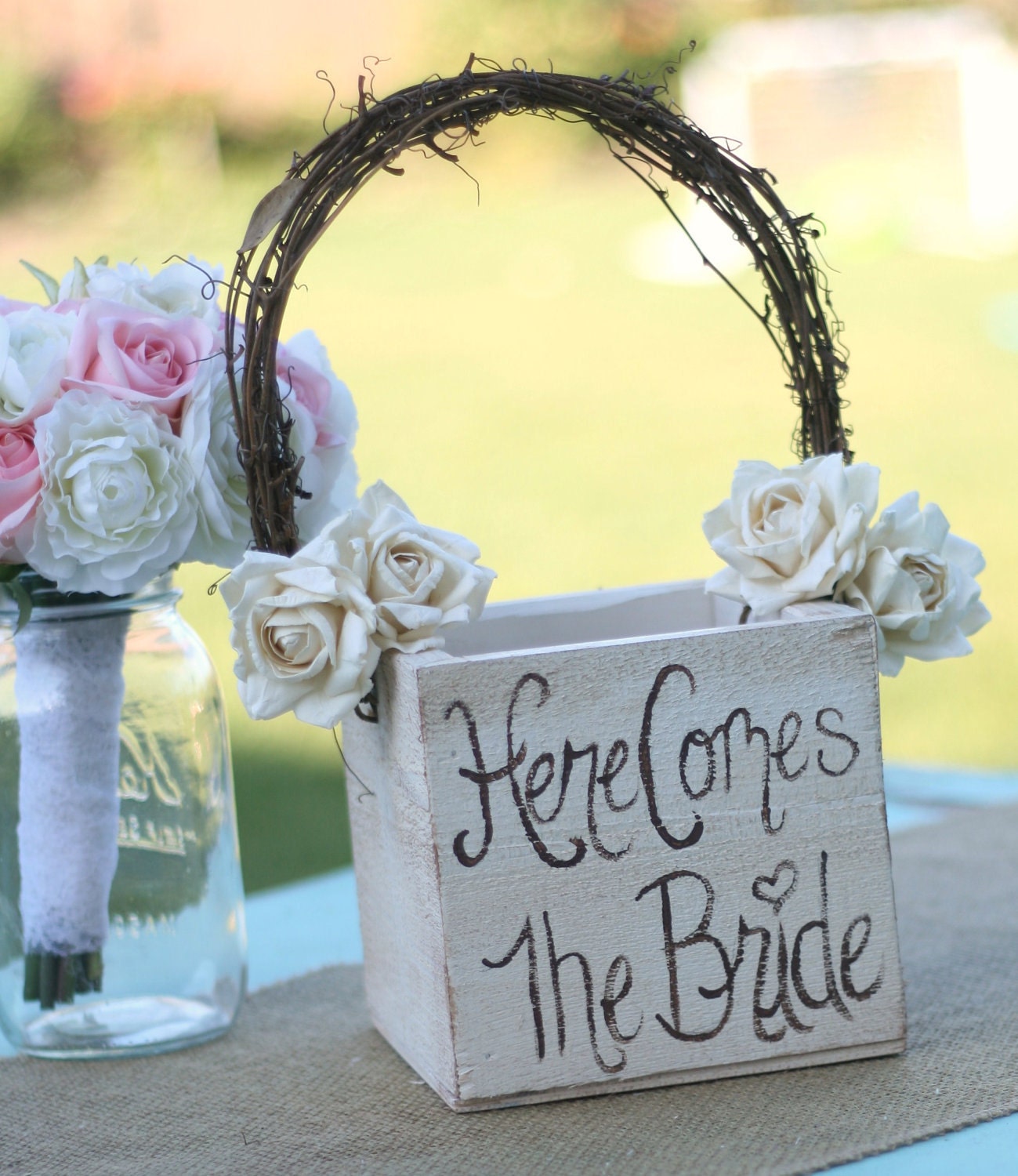 Shabby Chic Flower Girl Basket Rustic Wedding Decor (item B10086)