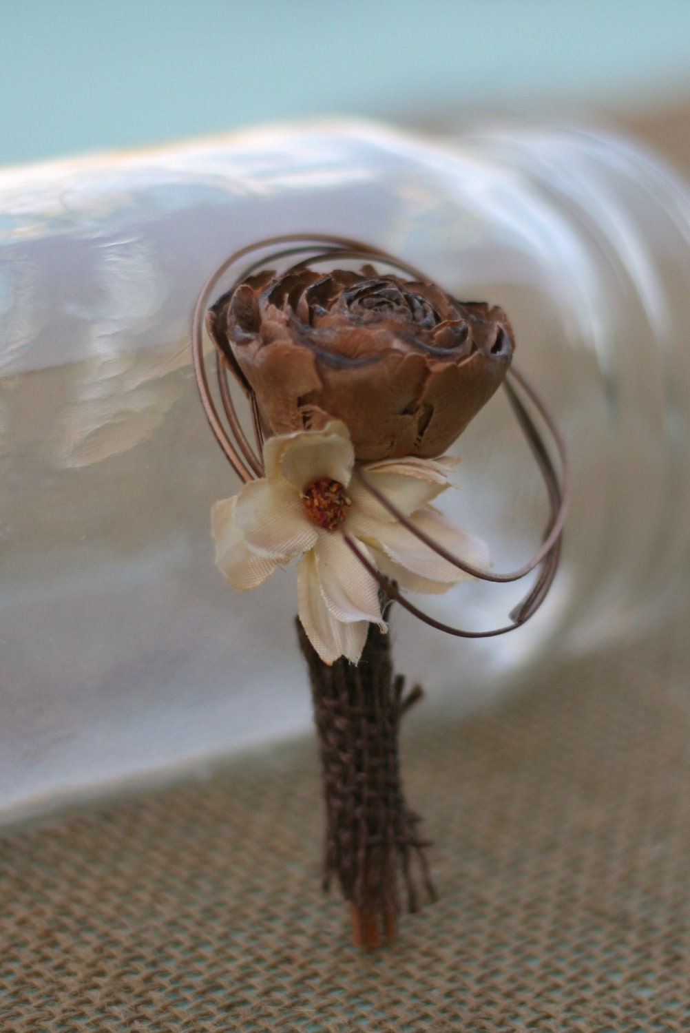 Natural Vintage Inspired Pine Cone Rose Wedding Pin Boutonniere Groom Groomsmen Natural Wood Twists Rustic CHIC weddings by Morgann Hill