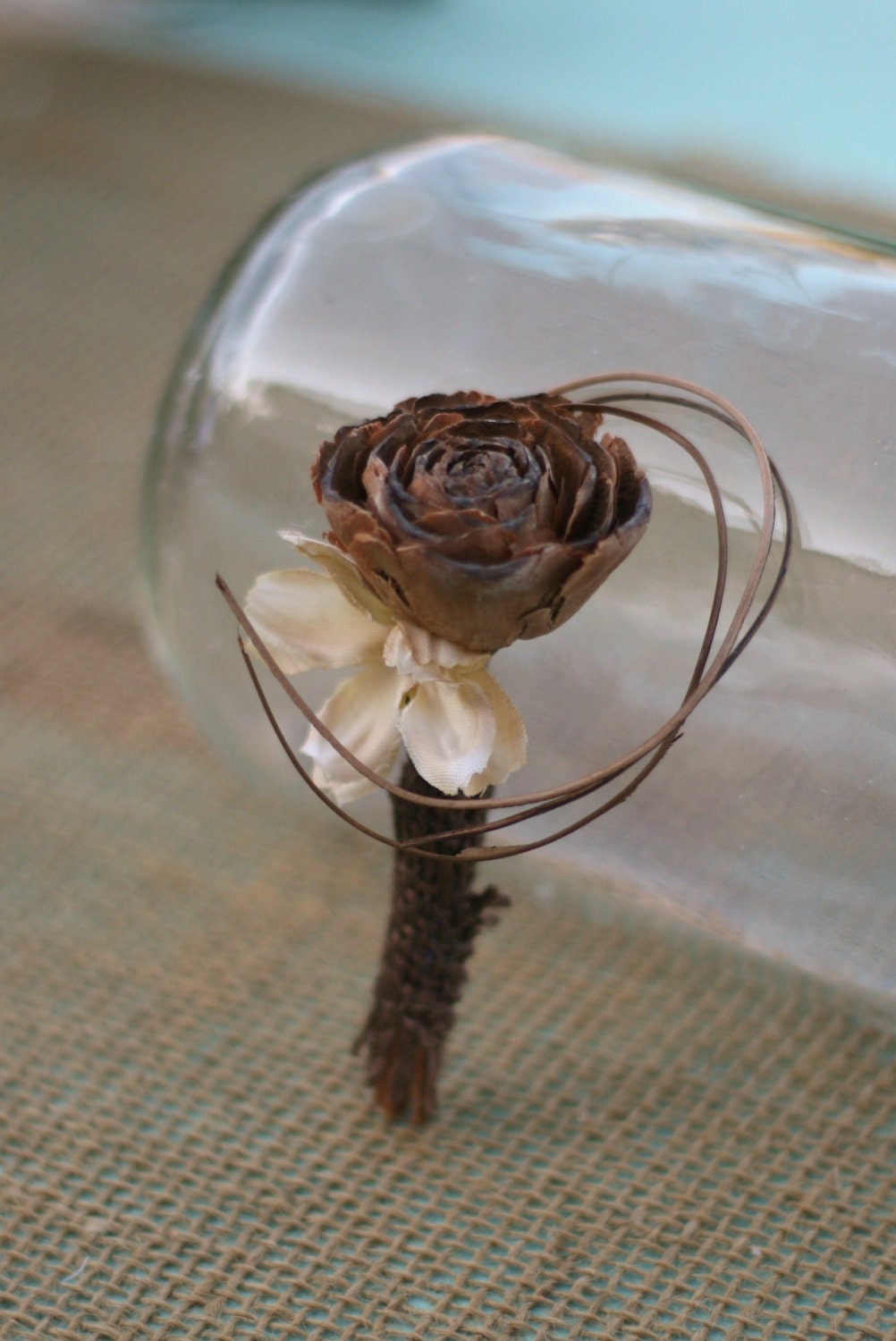 Natural Vintage Inspired Pine Cone Rose Wedding Pin Boutonniere Groom Groomsmen Natural Wood Twists Rustic CHIC weddings by Morgann Hill