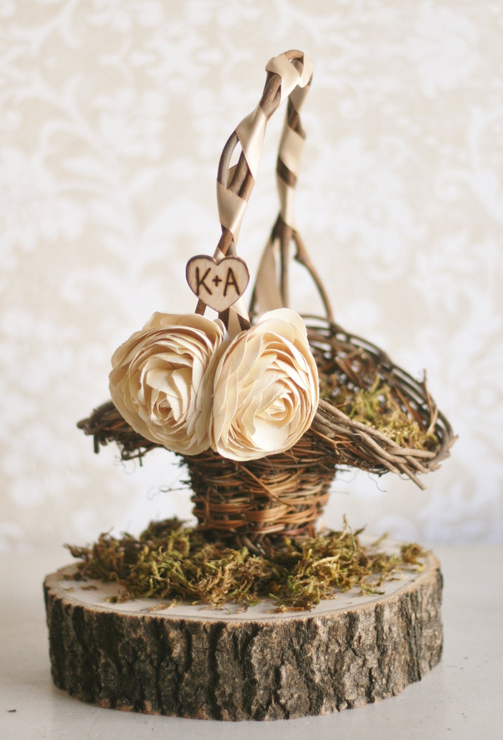 Personalized Rustic Chic Wedding Decor Flower Girl Basket (item B10577)