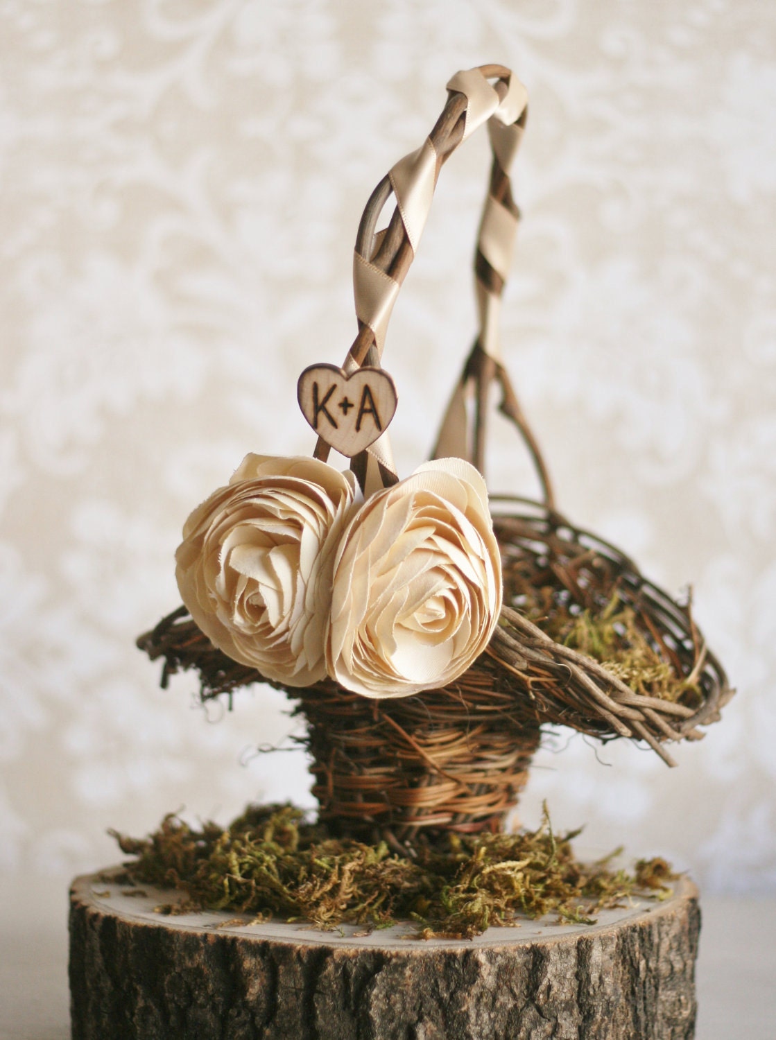 Personalized Rustic Chic Wedding Decor Flower Girl Basket (item B10577)