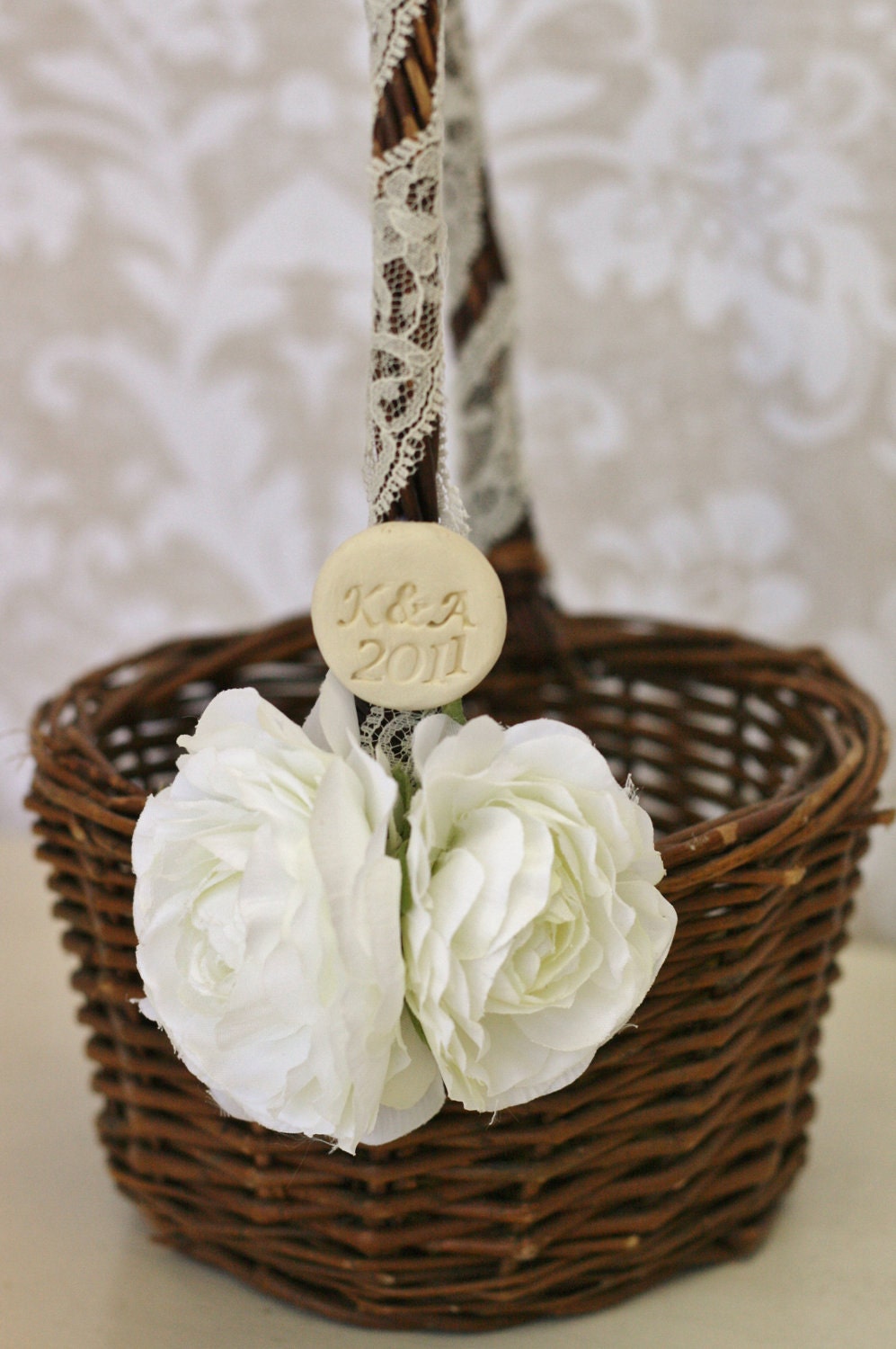 Personalized Flower Girl Basket Rustic Shabby Chic Vintage Charm CUSTOM