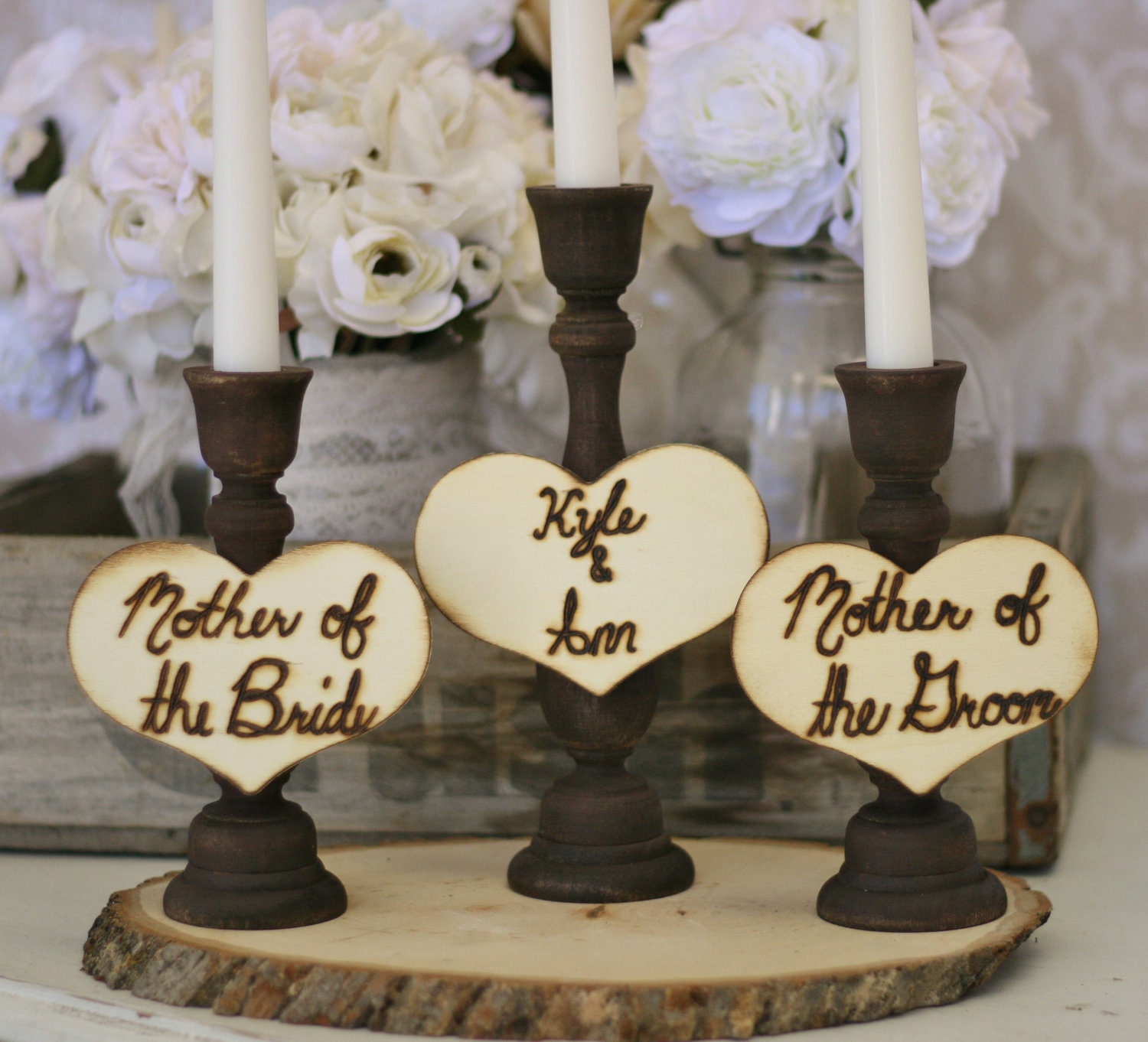Wedding Unity Candle Set For Mothers Rustic Chic Decor