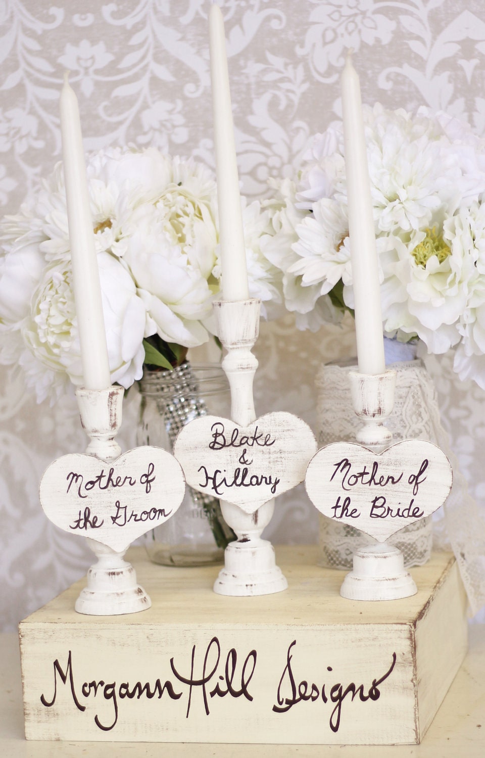 Wedding Unity Candle Set For Mothers Shabby Chic Decor
