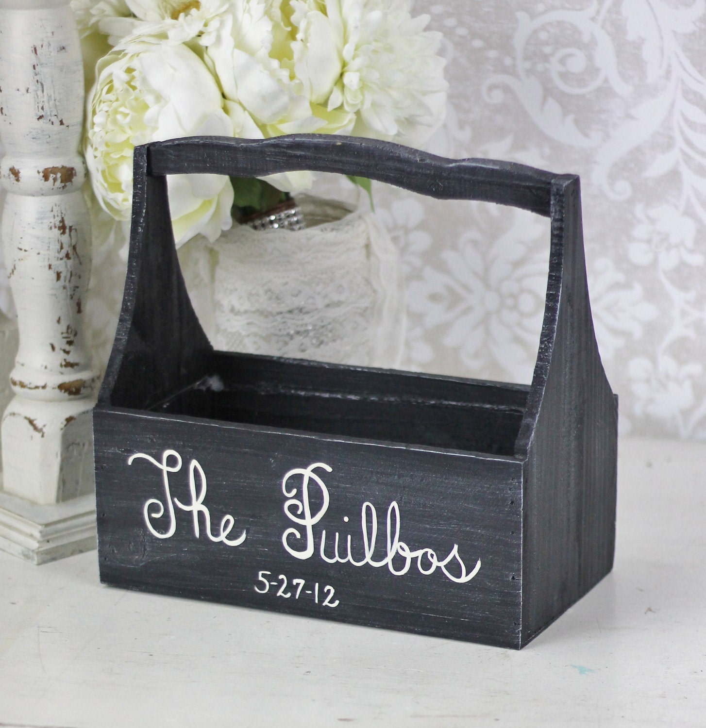 Personalized Flower Girl Basket Shabby Chic Wedding Decor (item P10419)