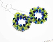 Dark Indigo 2X AB and Chartreuse Swarovski Threader Earrings, Sterling Silver - "Sparkling Starburst" by Whimsy Beading