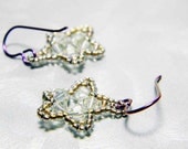 Crystal Celadon Gold AB Star Earrings Beadweaving Fuschia Niobium  - "Sihnon Stars"