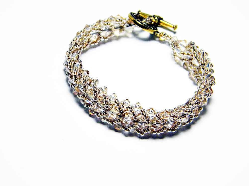 Swarovski Crystal Bracelet Golden Shadow Flat Spiral Beadweaving - "Holiday Gold" by Whimsy Beading